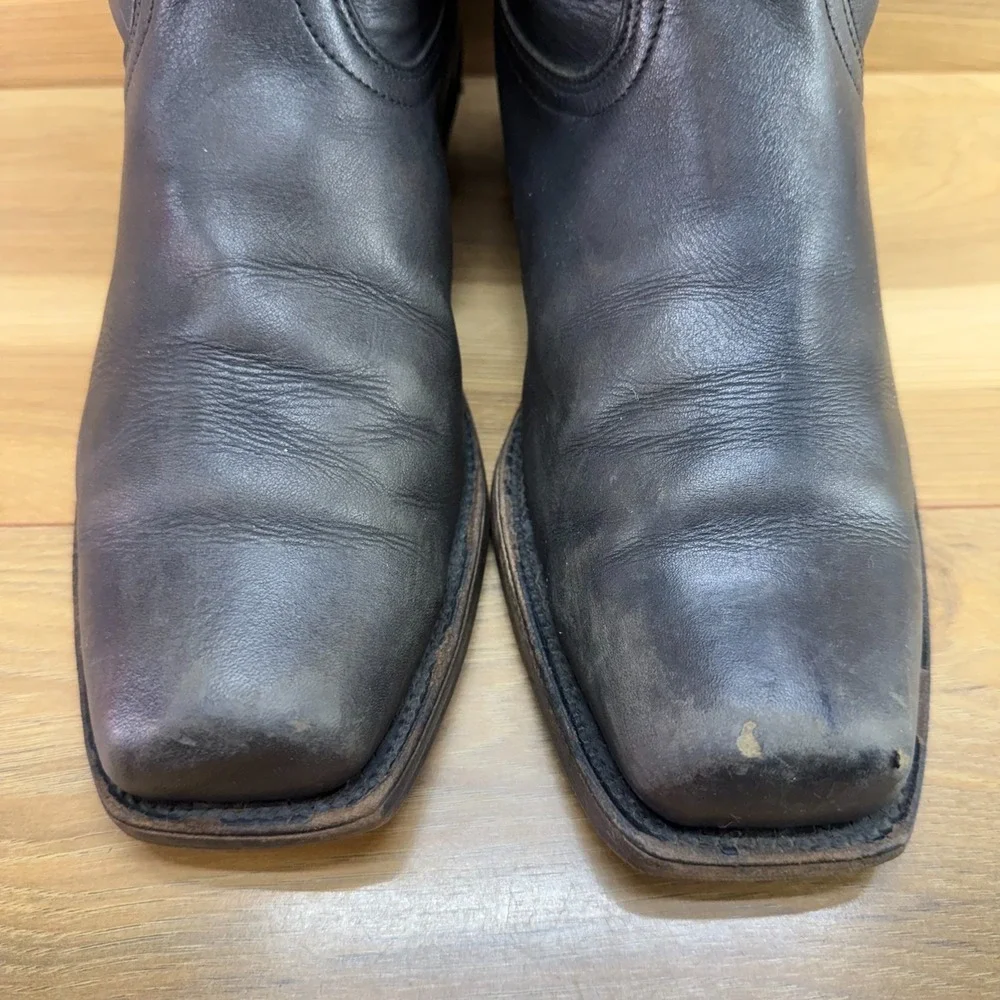 FRYE Vintage Campus Tall Boots Mens 10.5 D Black Leather Zip Square Biker USA